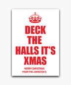 Custom red Christmas card with family name – Keep Calm Be Merry theme