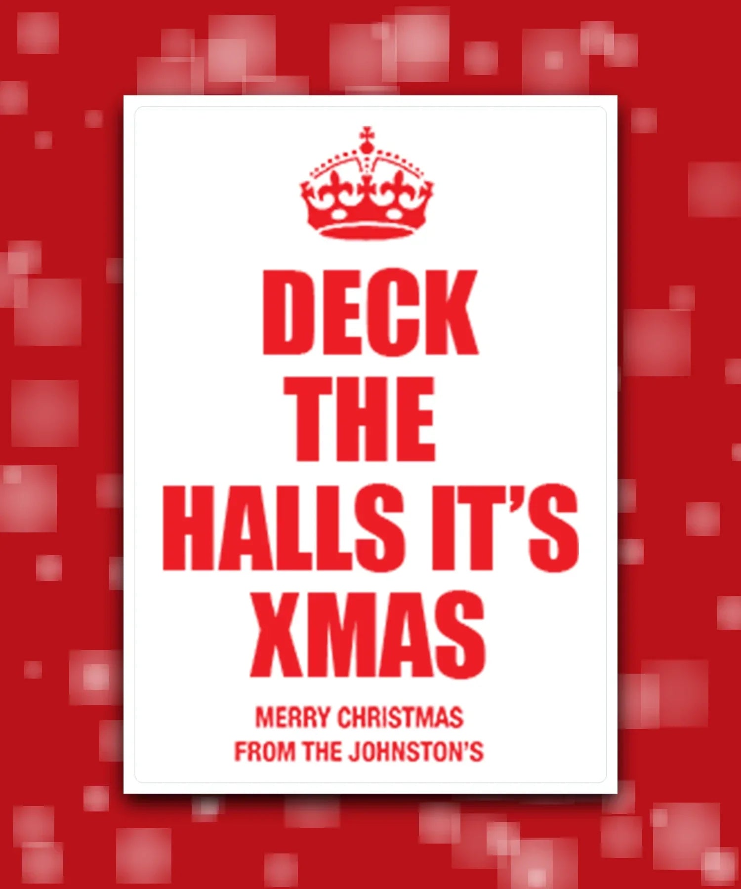 Custom printed Christmas card with your photo, add name & greeting; personalised Xmas card, Eco-friendly personalised Christmas card – bold red Be Merry design