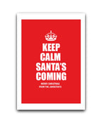 Photo upload personalised Christmas card—add your picture, names & message; Personalised Christmas card with Keep Calm Santa’s Coming design – custom festive greeting
