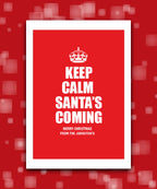 Custom printed Christmas card with your photo, add name & greeting; Custom red Christmas card with family name – Keep Calm Santa theme