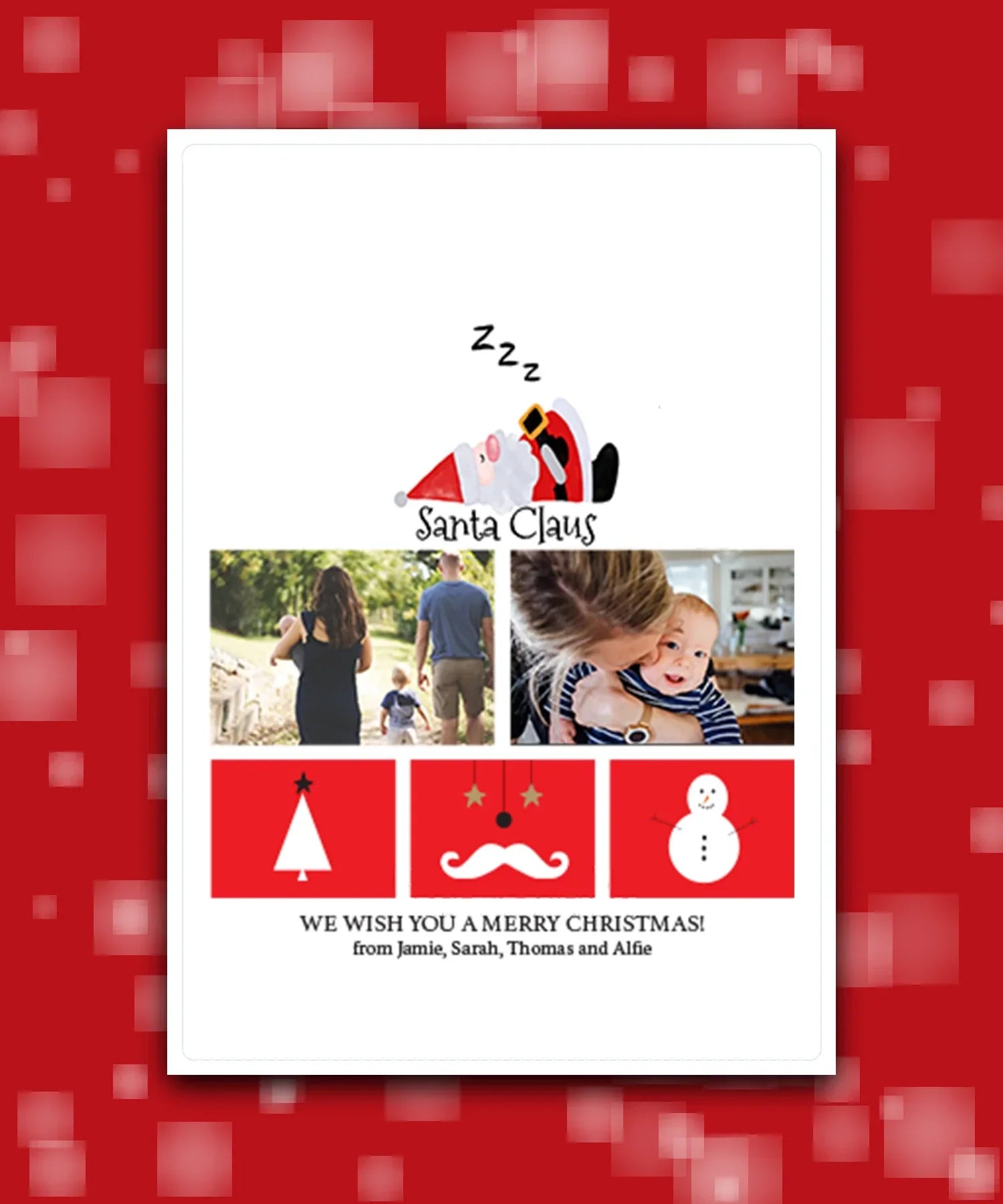 Custom 'Merry Christmas' Christmas card (red)—Eco-friendly personalised Christmas collage card – add family photos and greeting