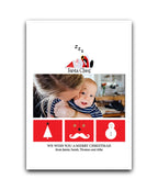 Personalised photo Christmas card with Santa Claus and festive icons – custom greeting