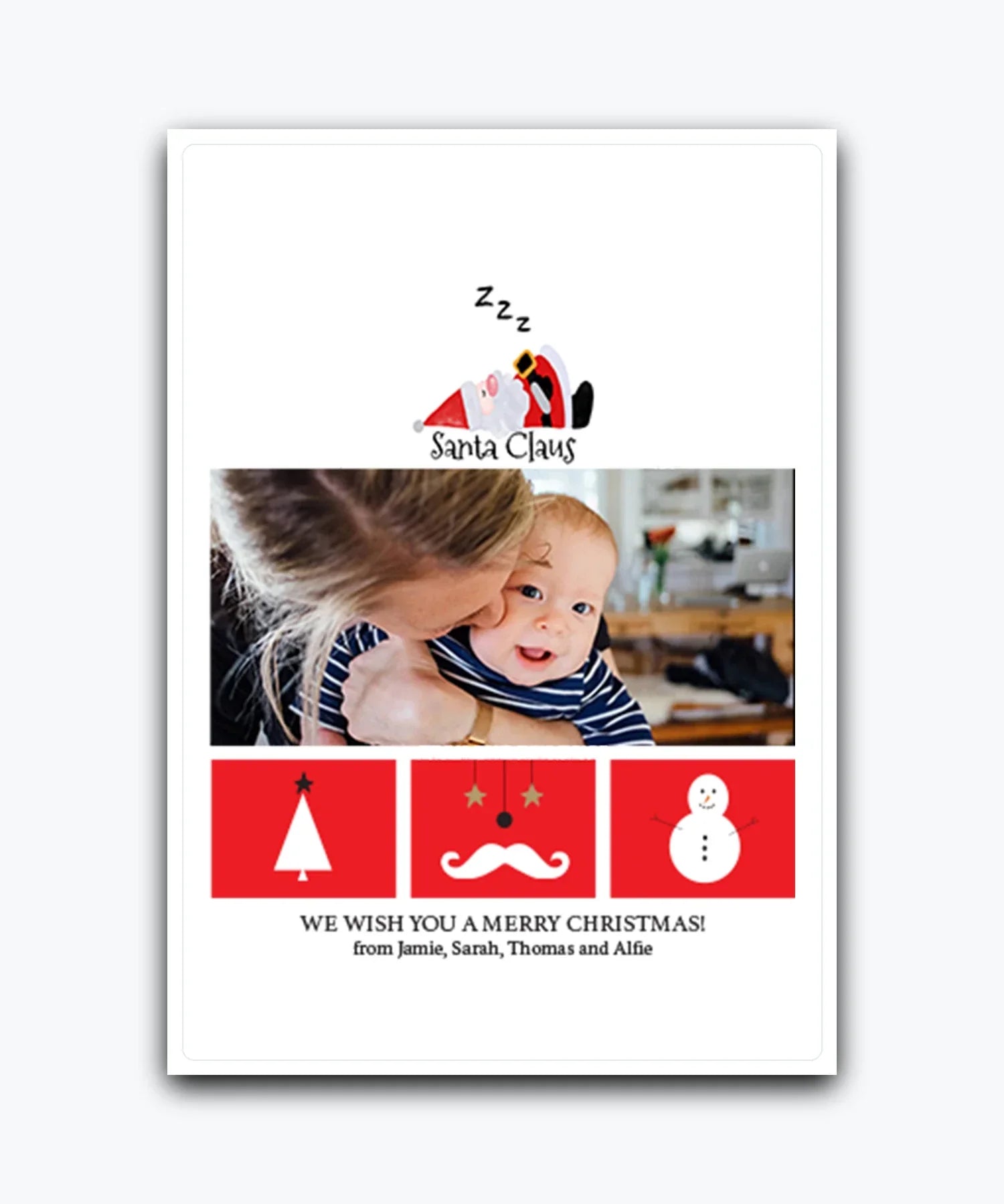 Create your own Christmas card with photo upload and add‑name options; Custom Santa Claus Christmas card with photo upload – playful festive design
