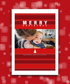 Custom printed Christmas card with your photo, add name & greeting; personalised Xmas card (red); co-friendly personalised Christmas photo card – red festive theme