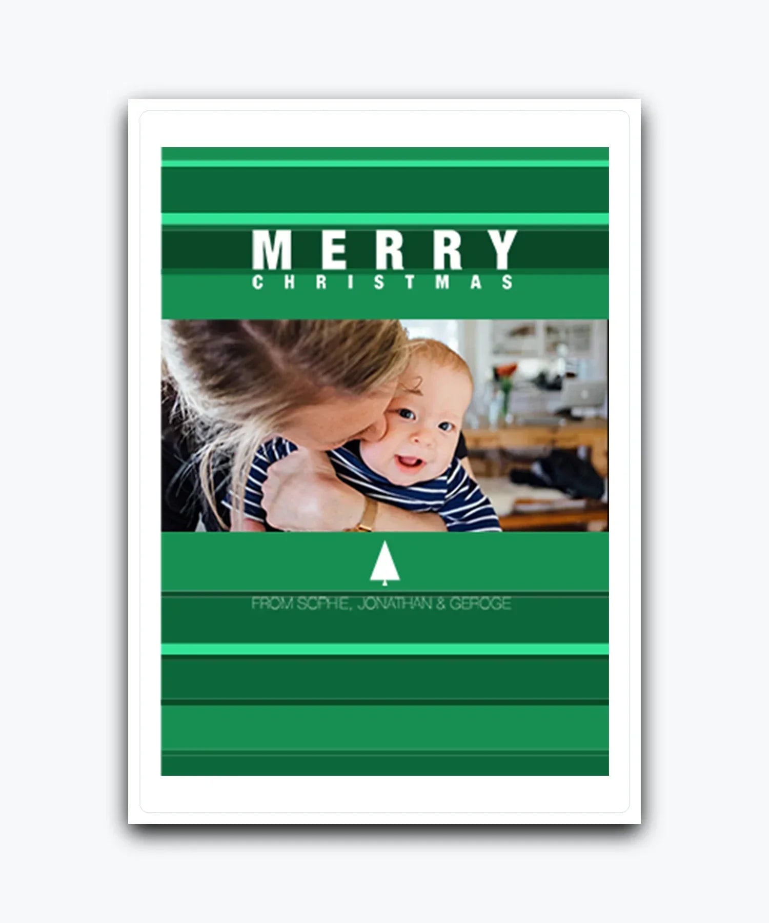 Personalised 'Merry Christmas' card (green)—Unique minimalist tree Christmas card – personalised photo holiday keepsake