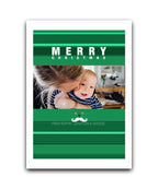 Photo upload personalised Christmas card (green)—add your picture, names & message; Personalised photo Christmas card with green moustache design – custom festive greeting
