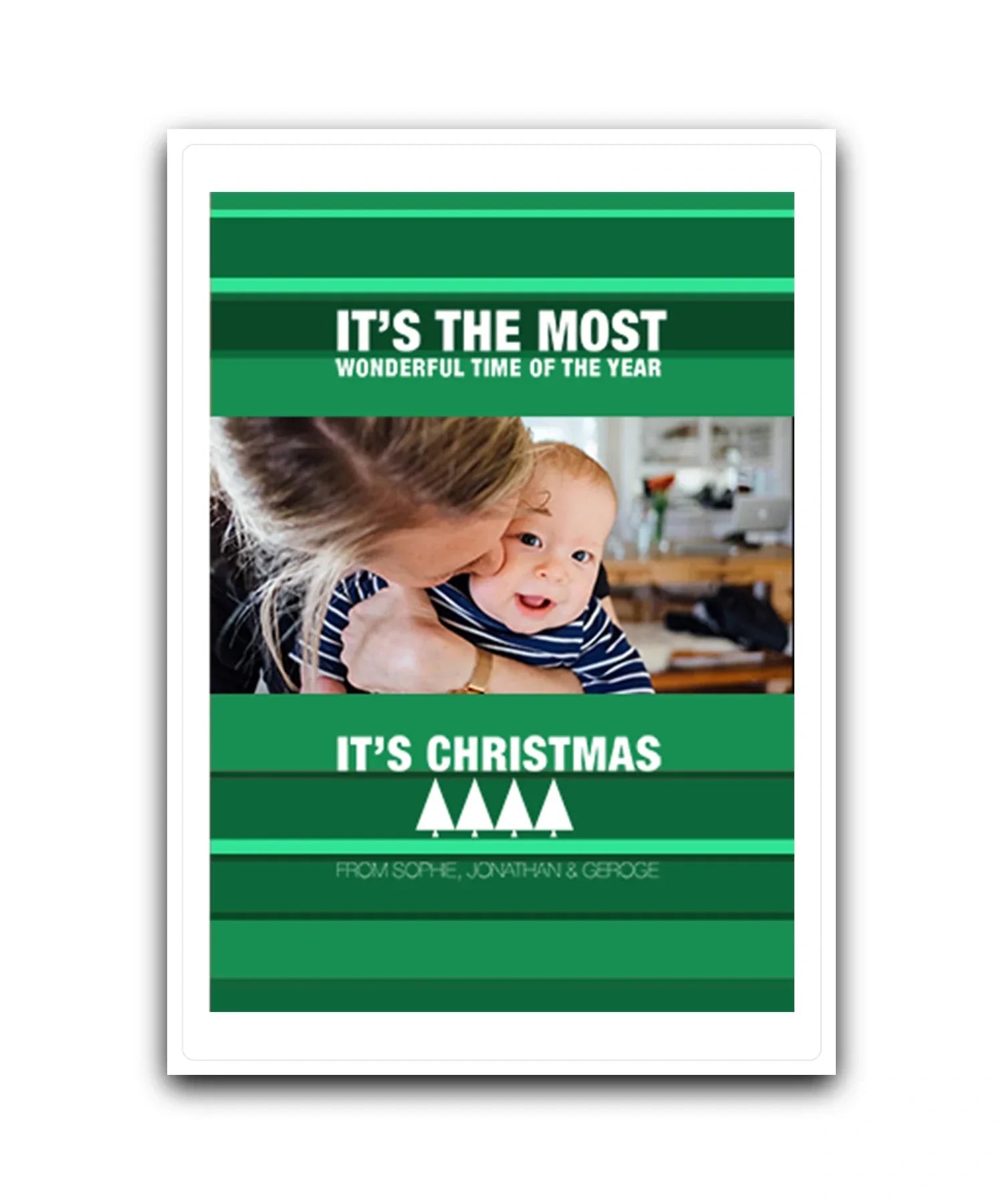 Photo upload personalised Christmas card (green)—Personalised photo Christmas card with green festive slogan – It’s the Most Wonderful Time of the Year