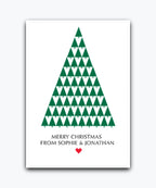 Minimal Christmas card (green)—Portrait Christmas tree card – personalised with name and holiday message
