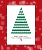 Unique portrait Christmas card – modern custom festive tree design—add name & greeting; custom printed