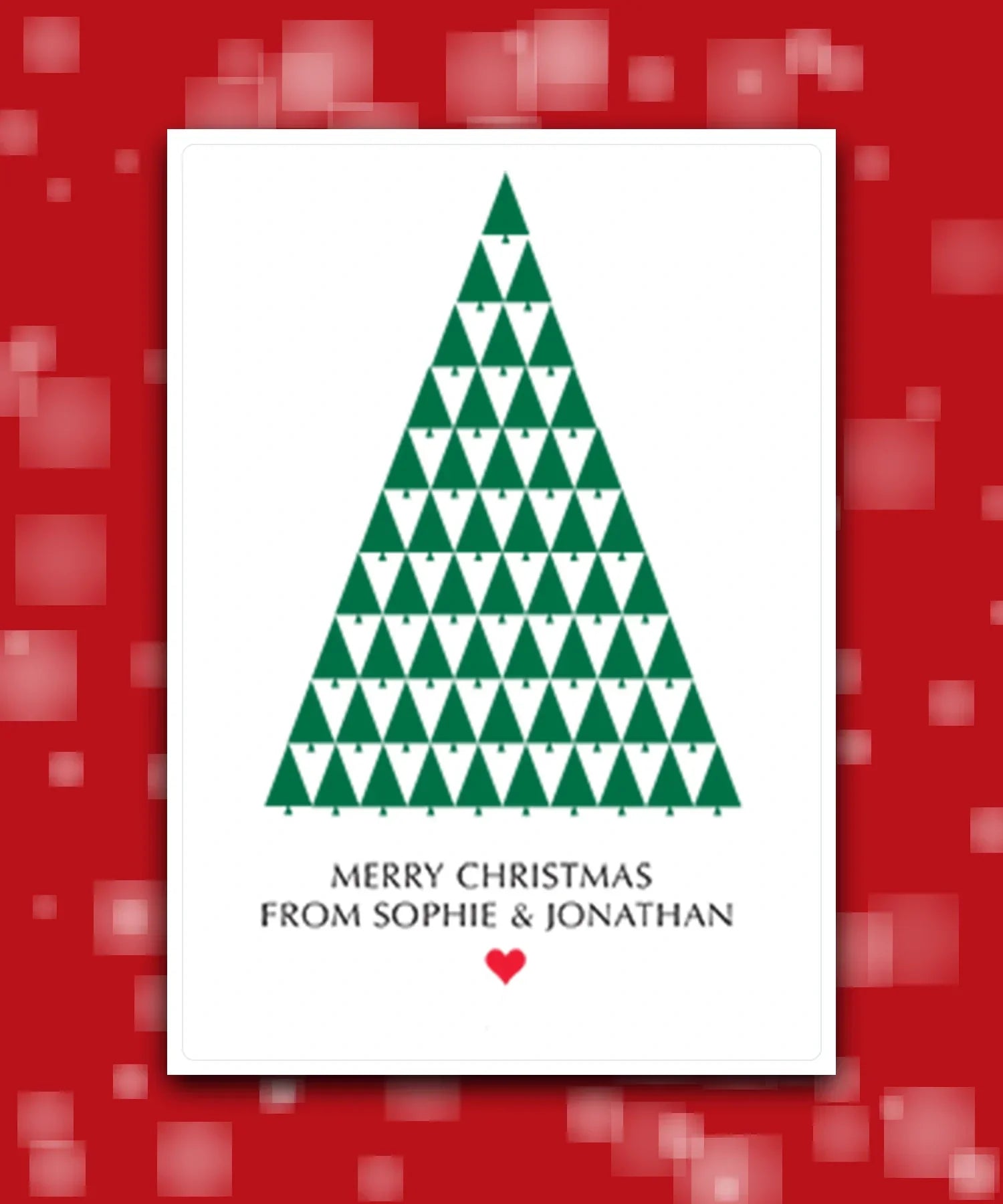 Unique portrait Christmas card – modern custom festive tree design—add name & greeting; custom printed