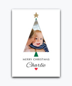 Portrait Christmas tree photo upload card – personalised festive greeting with photo upload and add‑name options; personalised & printed