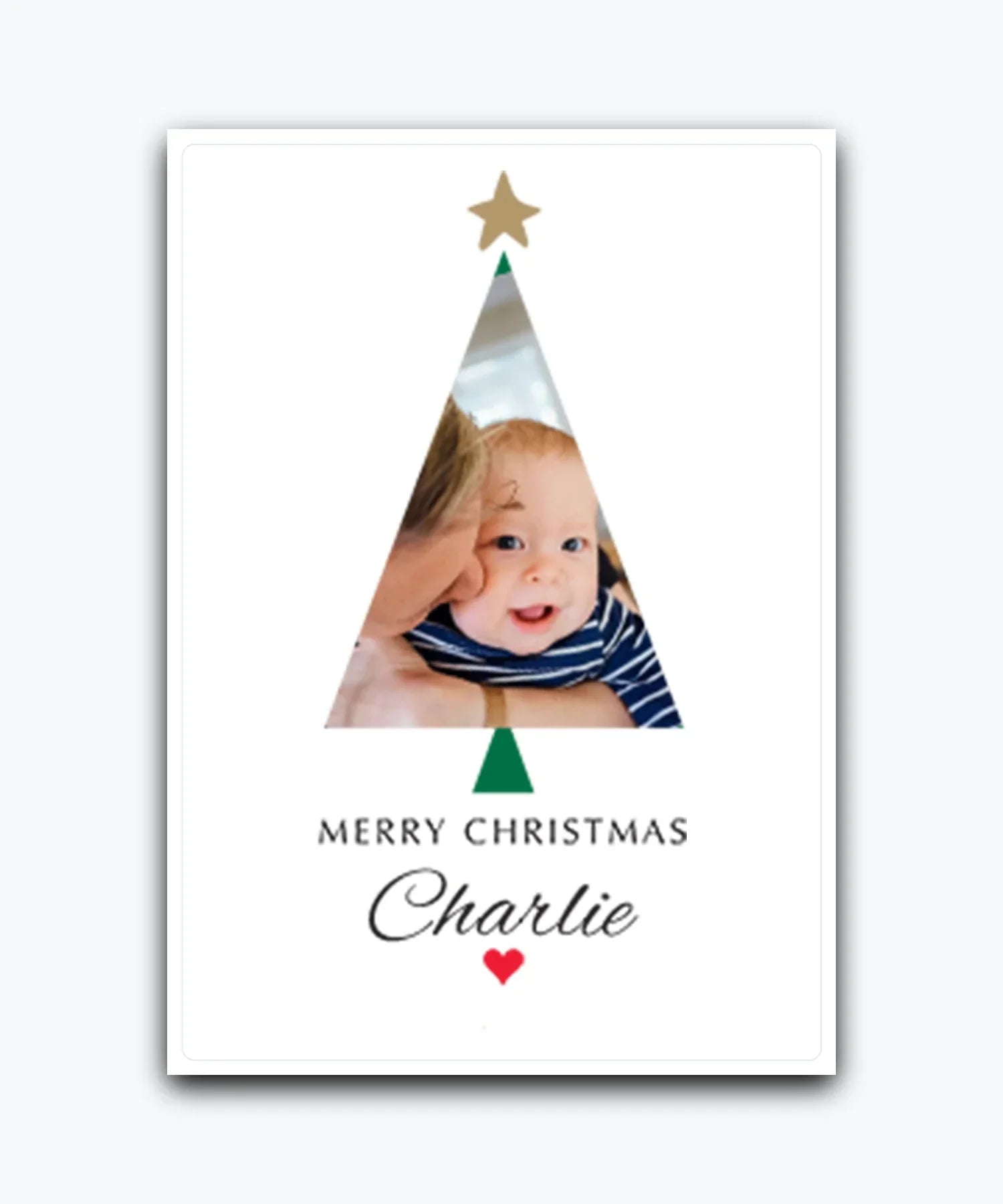Portrait Christmas tree photo upload card – personalised festive greeting with photo upload and add‑name options; personalised & printed