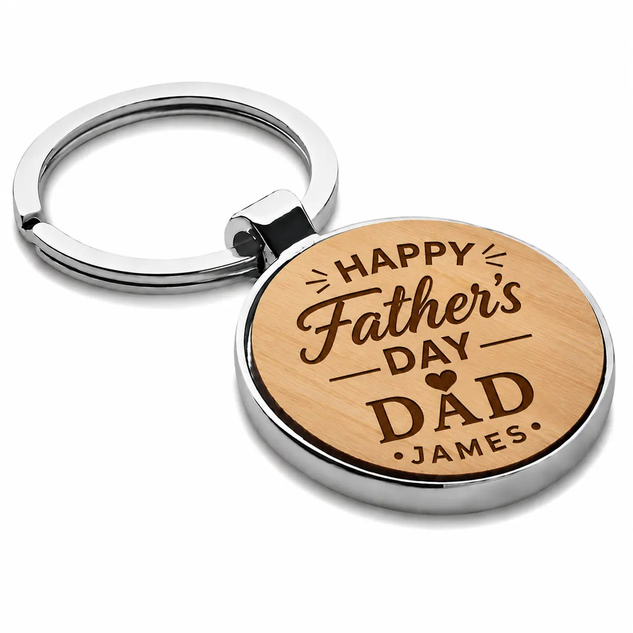 Personalised Father’s Day Dad keyring with name and bamboo-effect design