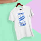 White Born to Be Free Forever Young personalised T-shirt with inspirational quote and custom name.