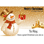 Personalised Christmas card with snowman and custom festive message