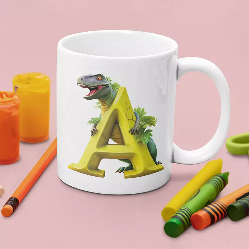 Personalised Dinosaur T-Rex Name Mug custom kids gift with initial and name UK