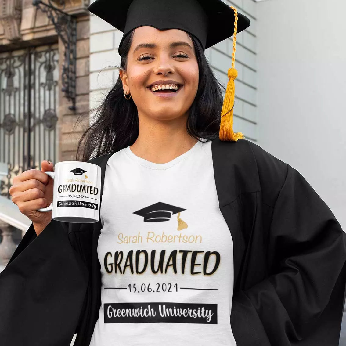 Personalised Graduated graduation mug with name date and university gift UK