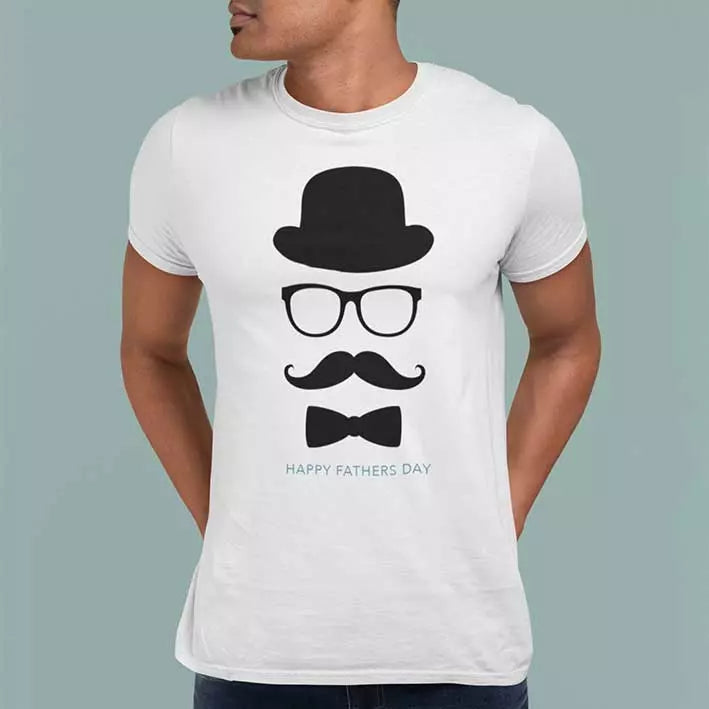 Personalised Happy Father's Day T-shirt hat glasses moustache bow tie gift for Dad UK