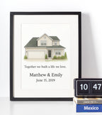 Personalised house portrait print with custom names and date, sentimental new home gift, bespoke couple photo frame celebrating the life you built together.