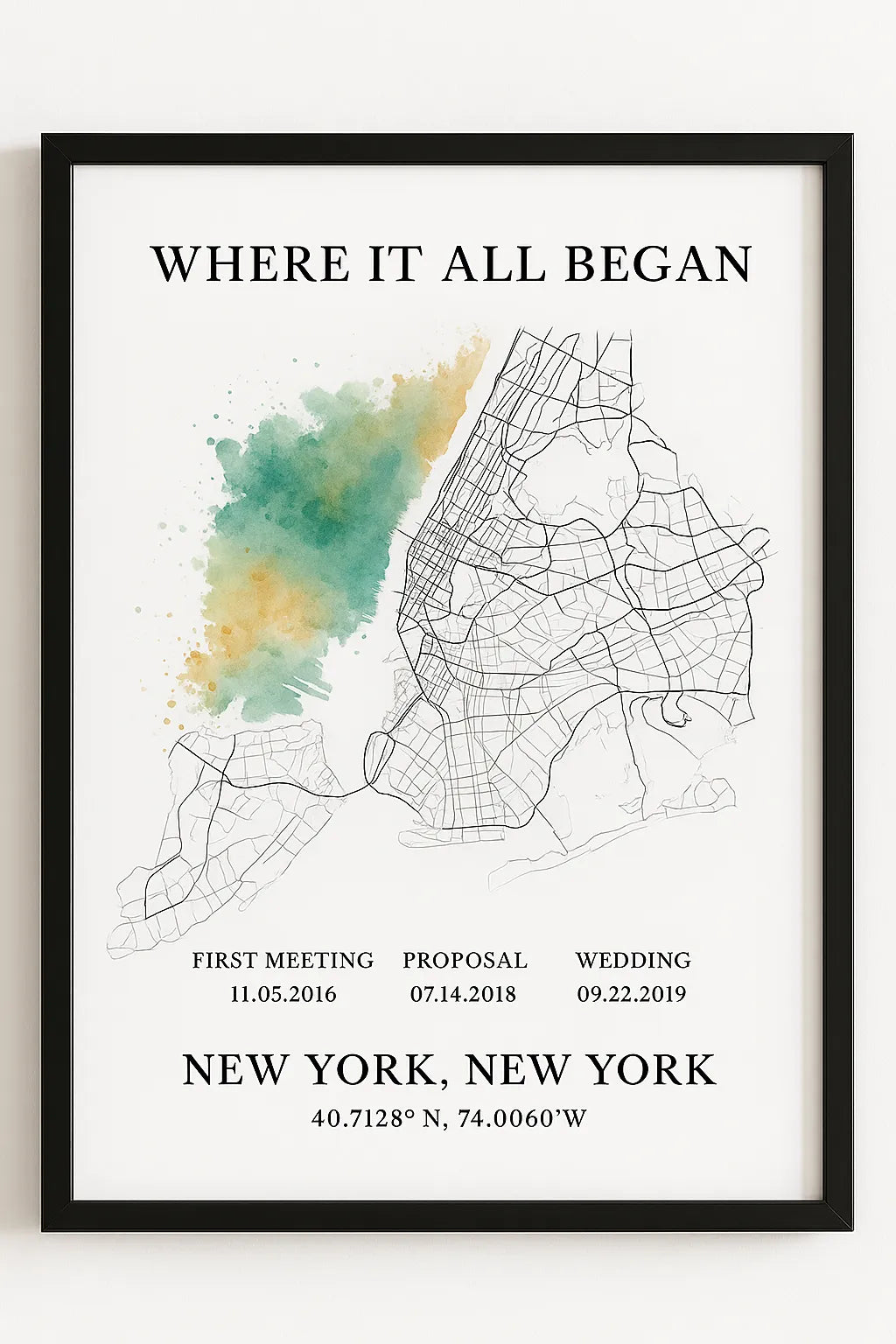 personalised where we met map print custom location coordinates couple gift