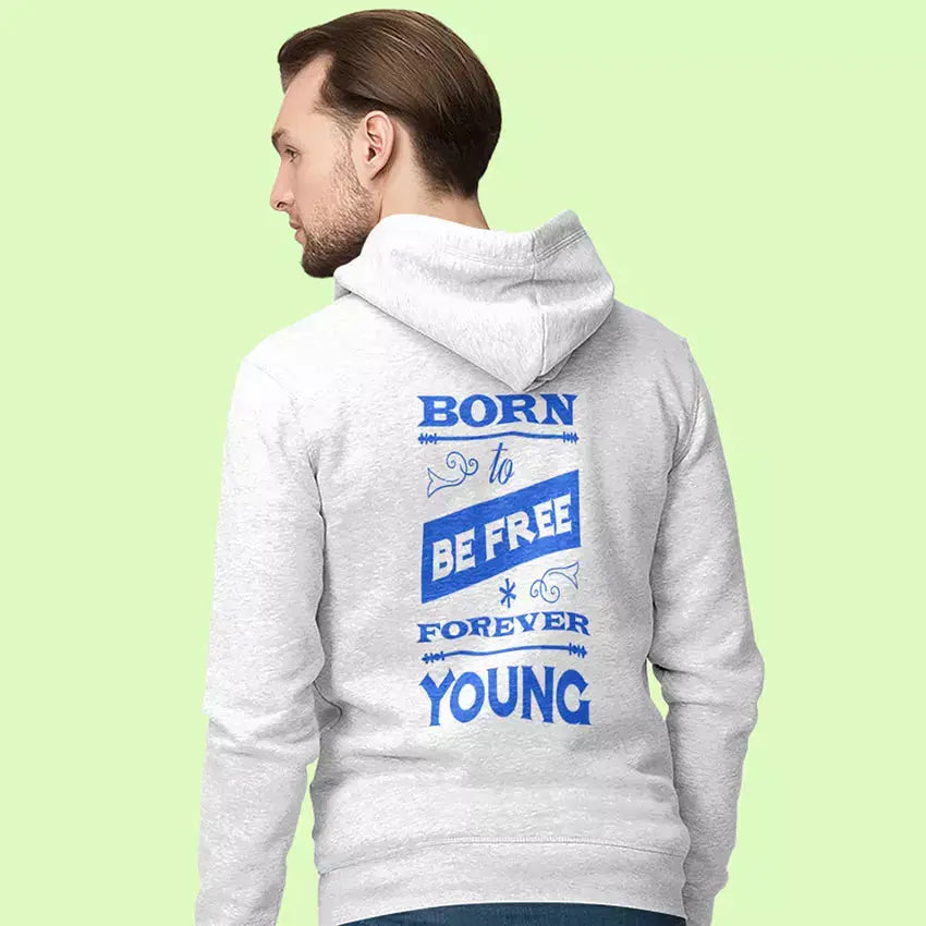 Personalised Born to Be Free Forever Young pullover hoodie featuring the inspirational slogan with a custom name printed beneath.