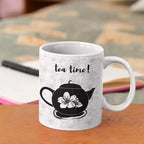 Personalised Tea Time ceramic mug featuring the Tea Time design with an optional custom name or message on the reverse.