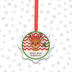 Personalised family reindeer Christmas ornament with custom message and scalloped edge