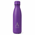 Personalised purple insulated water bottle with engraved initial and custom name, reusable stainless steel drinks bottle gift for her, Christmas, Mother's Day, birthdays, work, fitness and travel