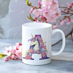 Personalised unicorn initial and name mug