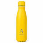 Personalised yellow thermal water bottle engraved with custom name and initial, stainless steel insulated drinks bottle gift for birthdays, teachers, school, gym, travel and everyday use