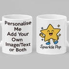 Personalised Sparkle Pop Classic Star mug, custom name gift for kids, teachers, or coworkers, perfect as a birthday or Secret Santa present.