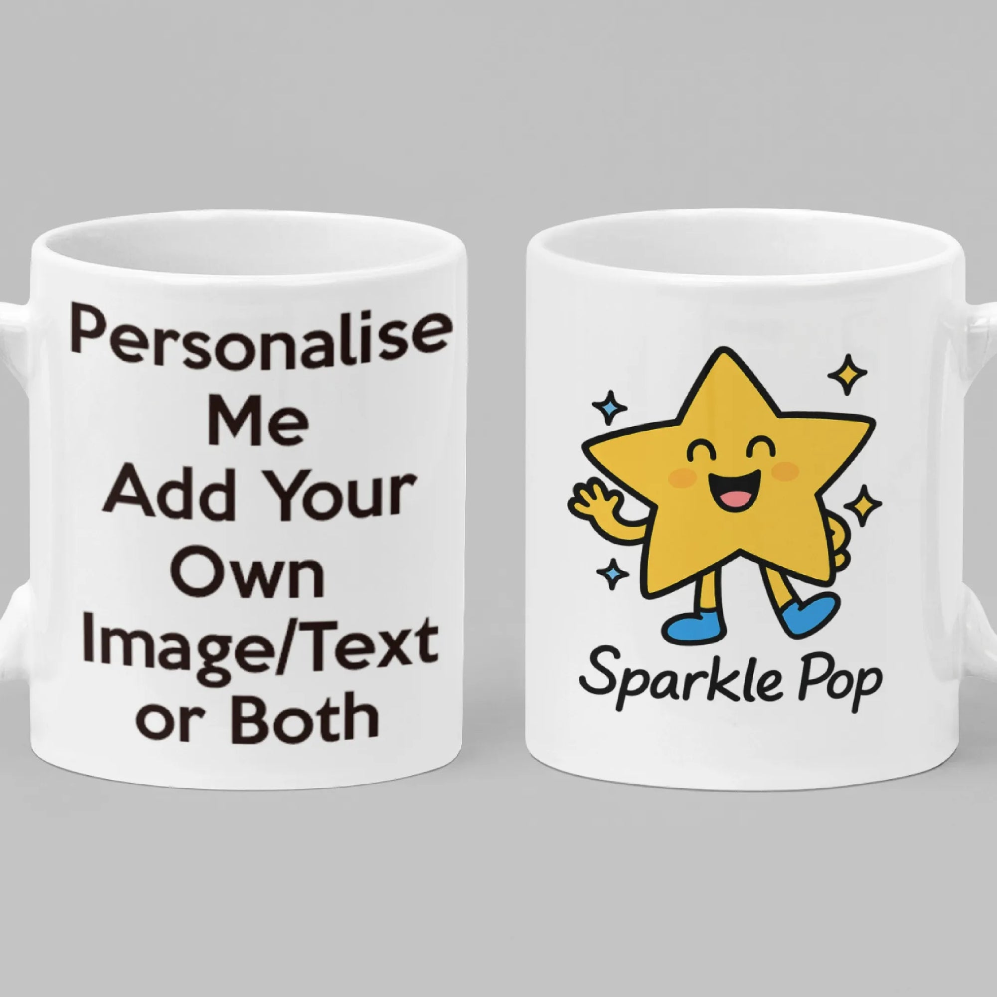 Personalised Sparkle Pop Classic Star mug, custom name gift for kids, teachers, or coworkers, perfect as a birthday or Secret Santa present.