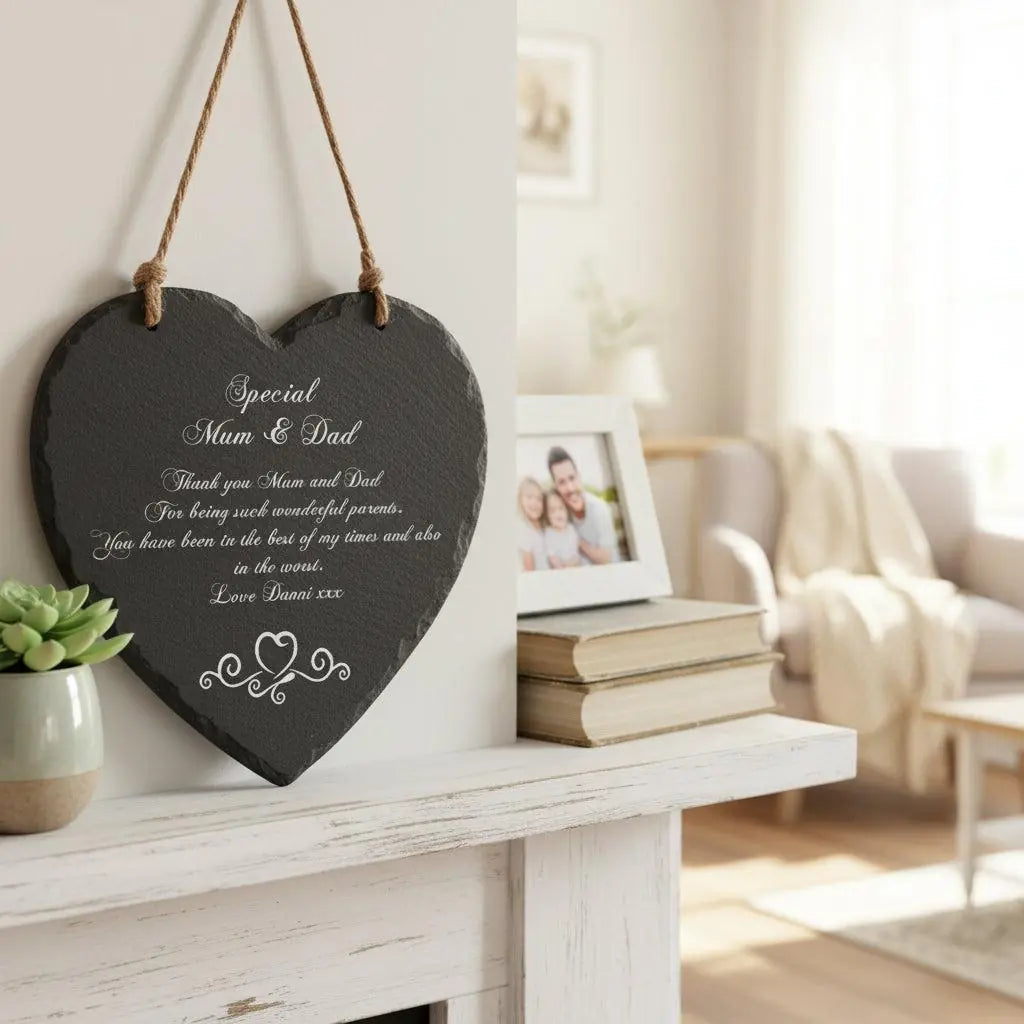 personalised heart slate engraving gift for mum and dad thank you message custom engraved parents gift keepsake