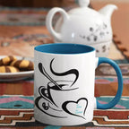 Blue interior personalised Tea Time mug with customisable lettering.
