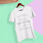 White personalised management quote T-shirt with custom name.