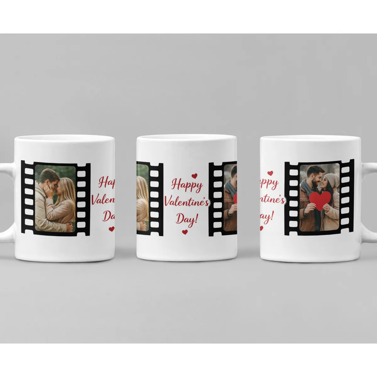 Custom Valentine photo mug with film strip design for couples