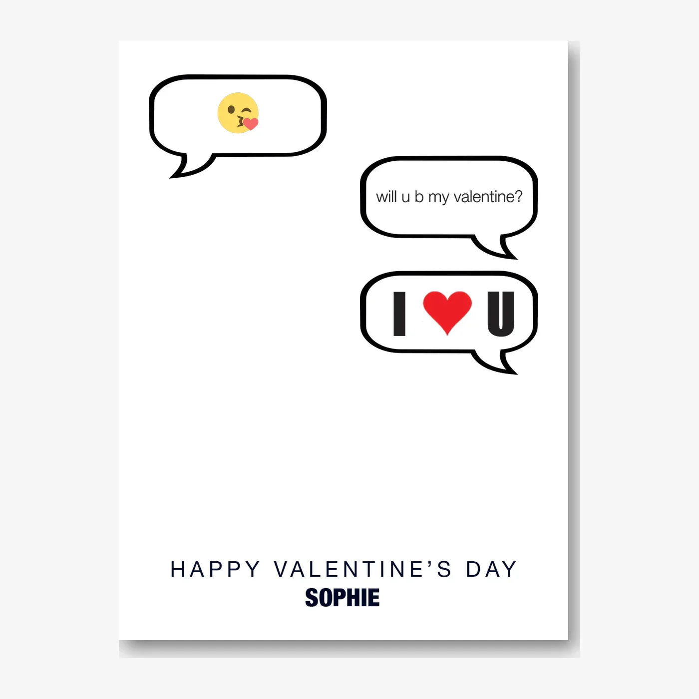 Emoji Kiss & I Love U Collage – Personalised Card (Front & Inside) – personalised Valentine card, custom romantic greeting or anniversary card; make your own unique card.