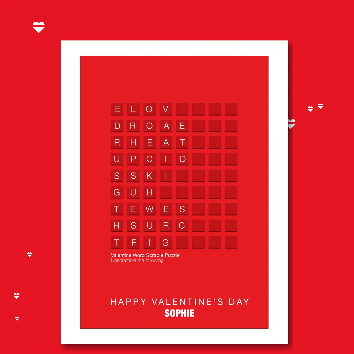  – personalised card design, perfect Valentine card for her or him, romantic customised greeting to make your personalised card unique and memorable.