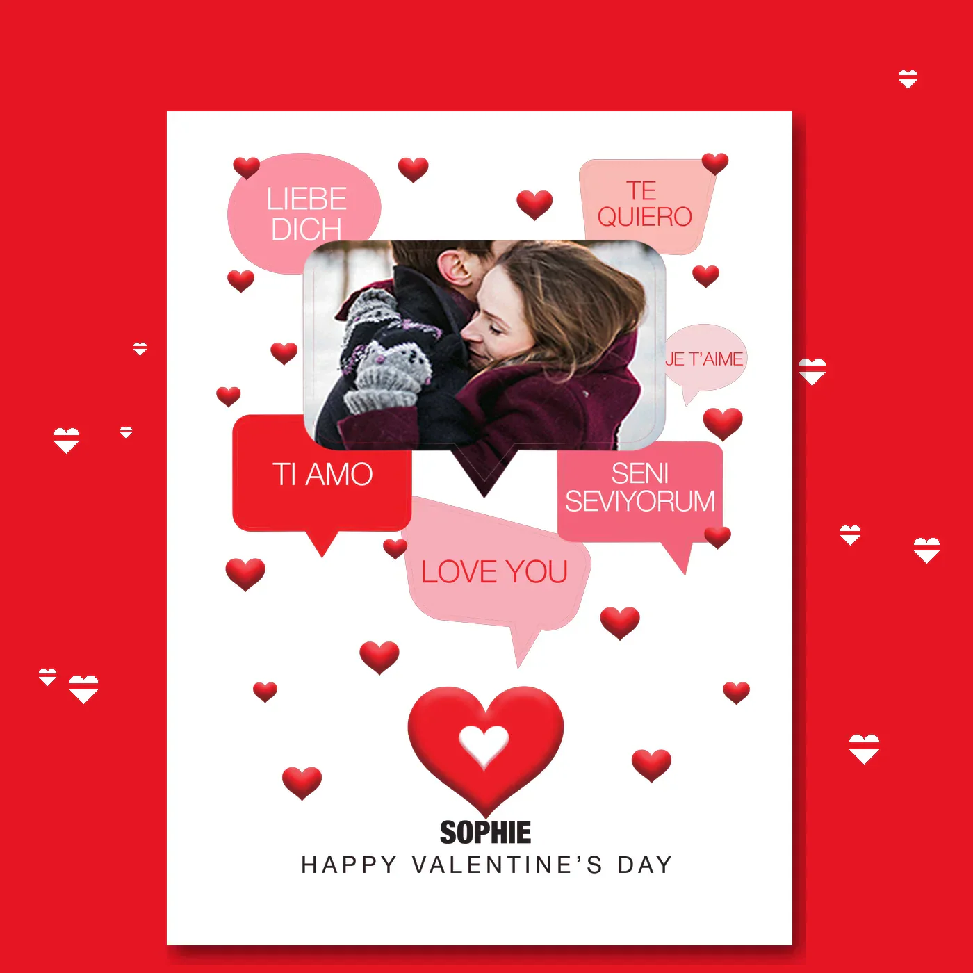 – personalised card design, perfect Valentine card for her or him, romantic customised greeting to make your personalised card unique and memorable.