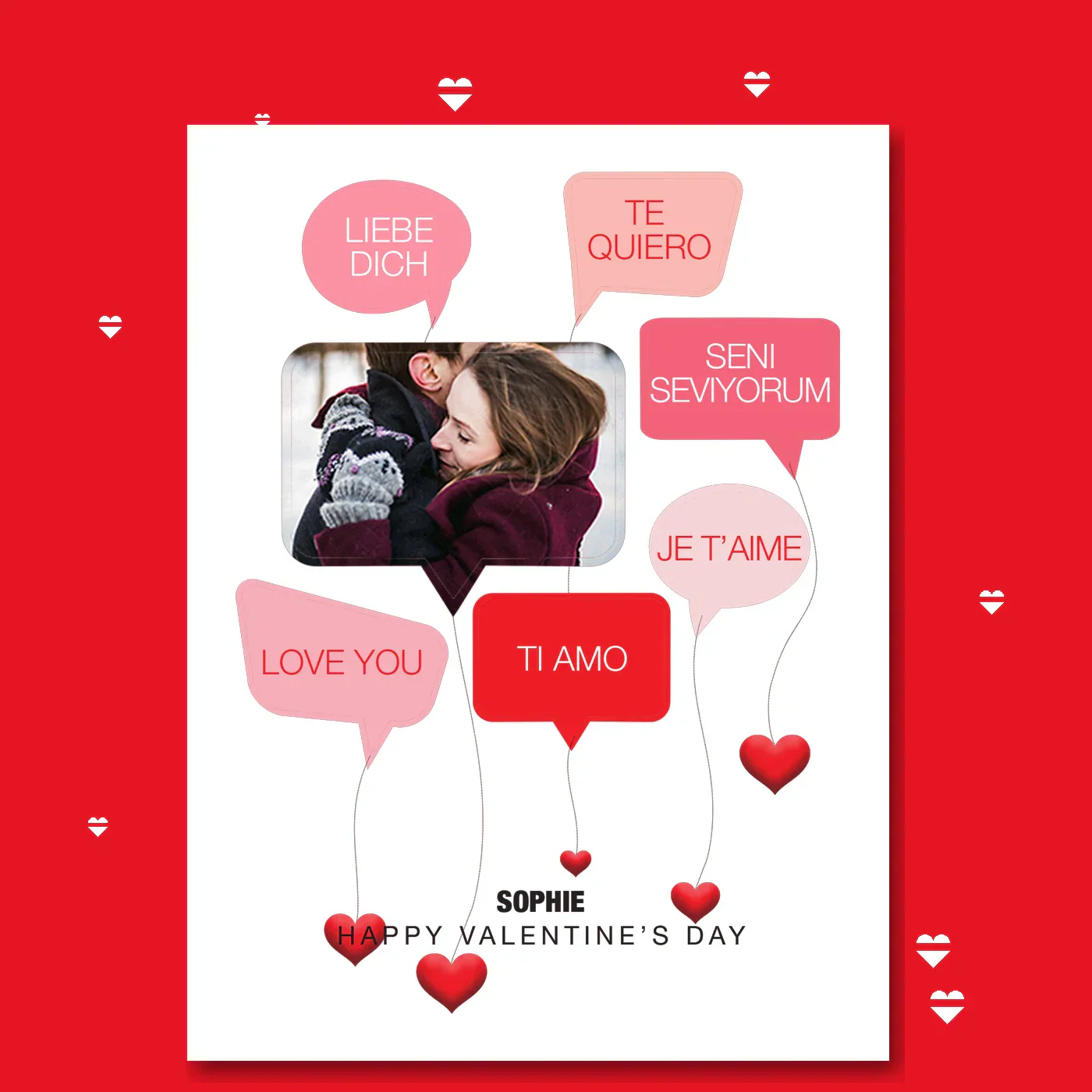  – personalised card design, perfect Valentine card for her or him, romantic customised greeting to make your personalised card unique and memorable.