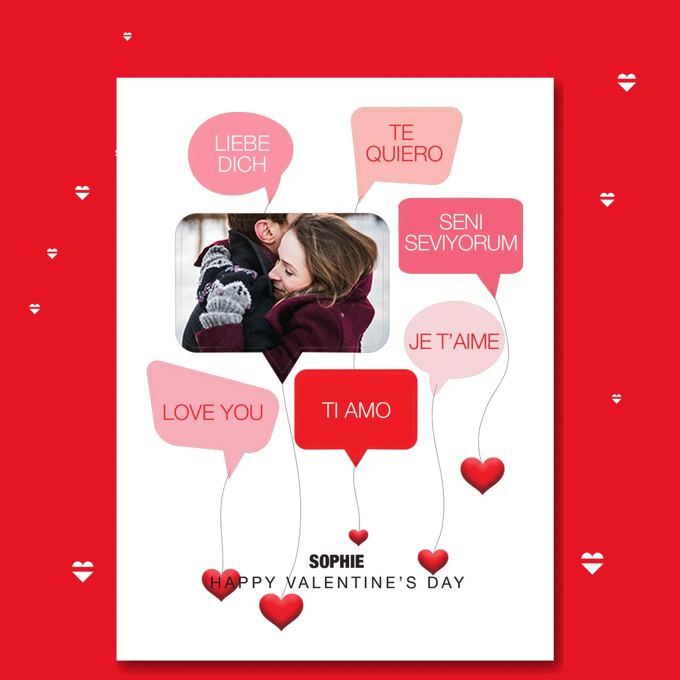  – personalised card design, perfect Valentine card for her or him, romantic customised greeting to make your personalised card unique and memorable.