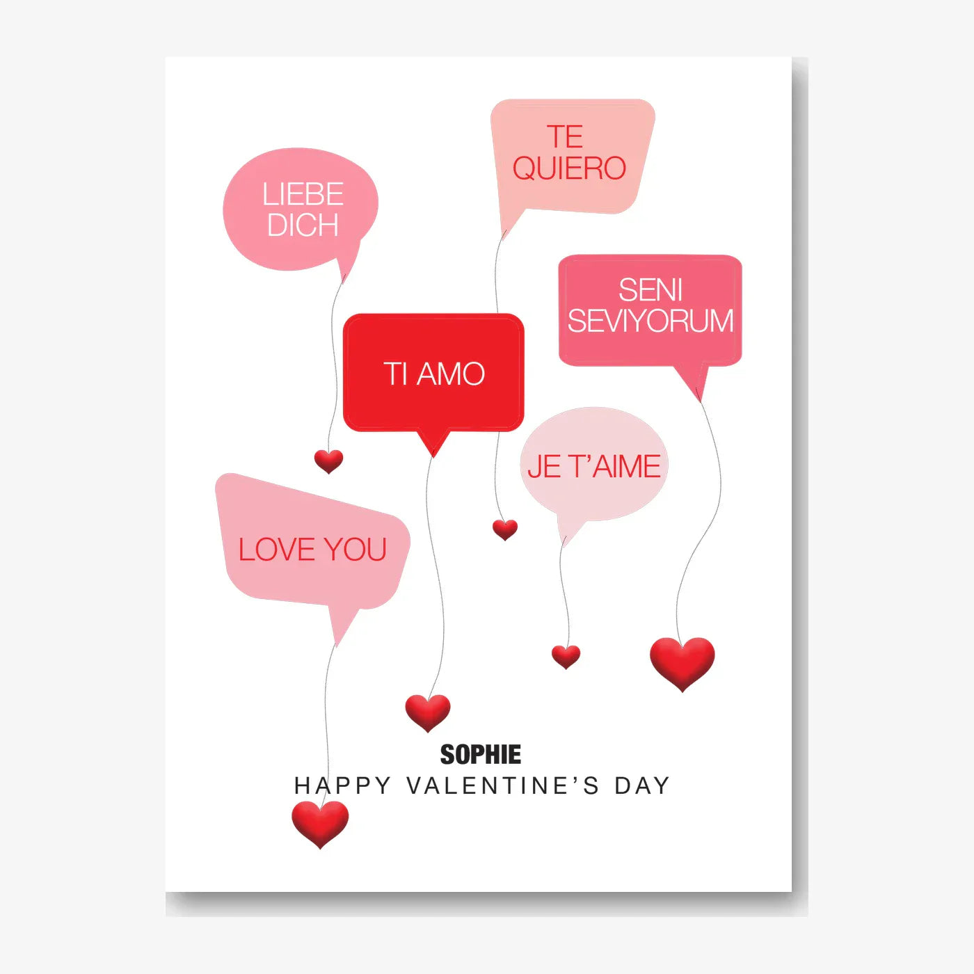 Love in Many Languages Banners – Personalised Card – personalised Valentine card, custom romantic greeting or anniversary card; make your own unique card.