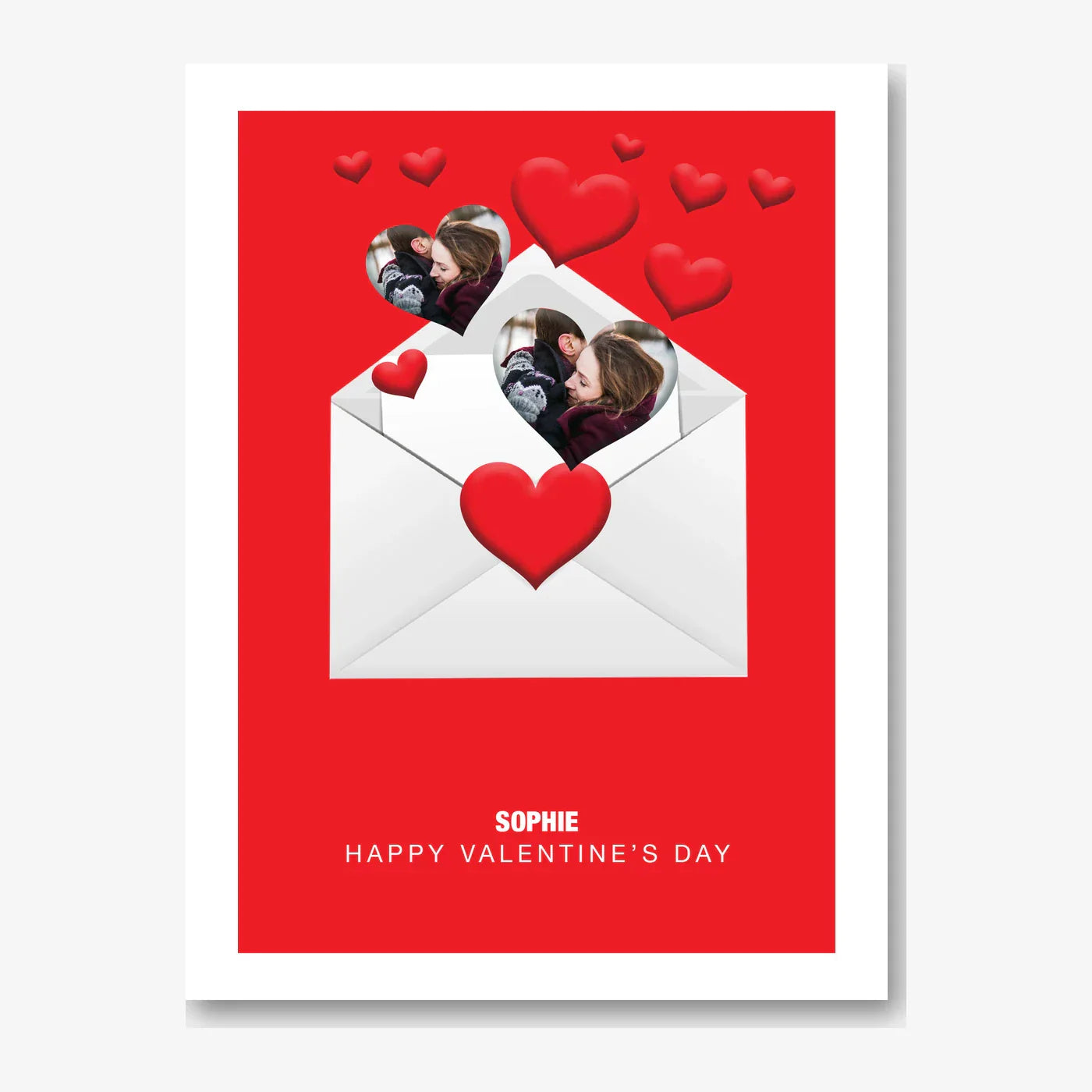 Envelope of Hearts – Personalised Photo Card – personalised Valentine card, custom romantic greeting or anniversary card; make your own unique card.