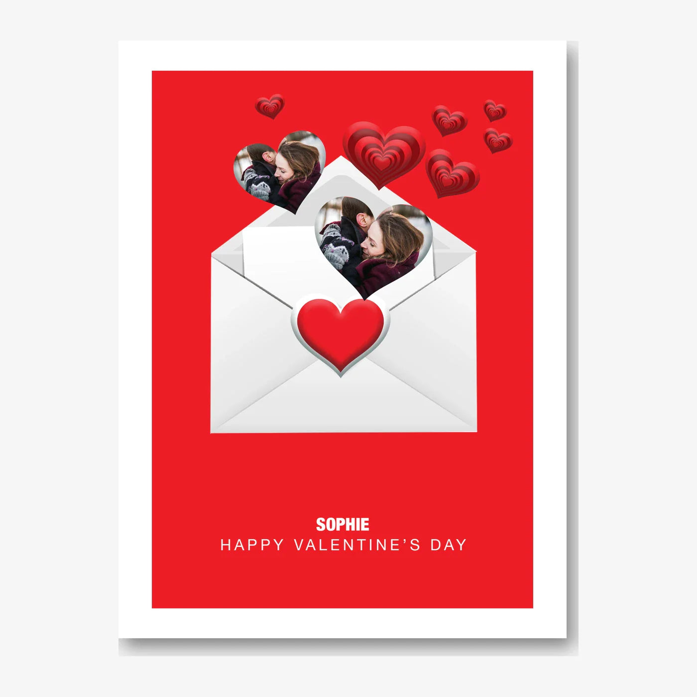 Layered Hearts Envelope – Personalised Photo Card – personalised Valentine card, custom romantic greeting or anniversary card; make your own unique card.