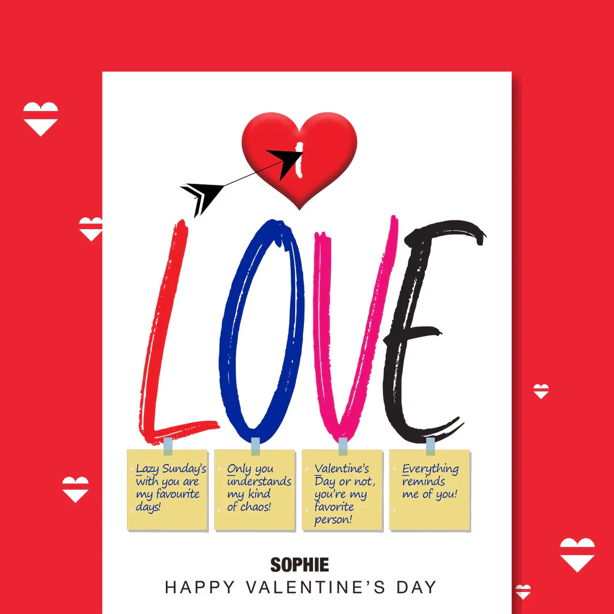  – personalised card design, perfect Valentine card for her or him, romantic customised greeting to make your personalised card unique and memorable.