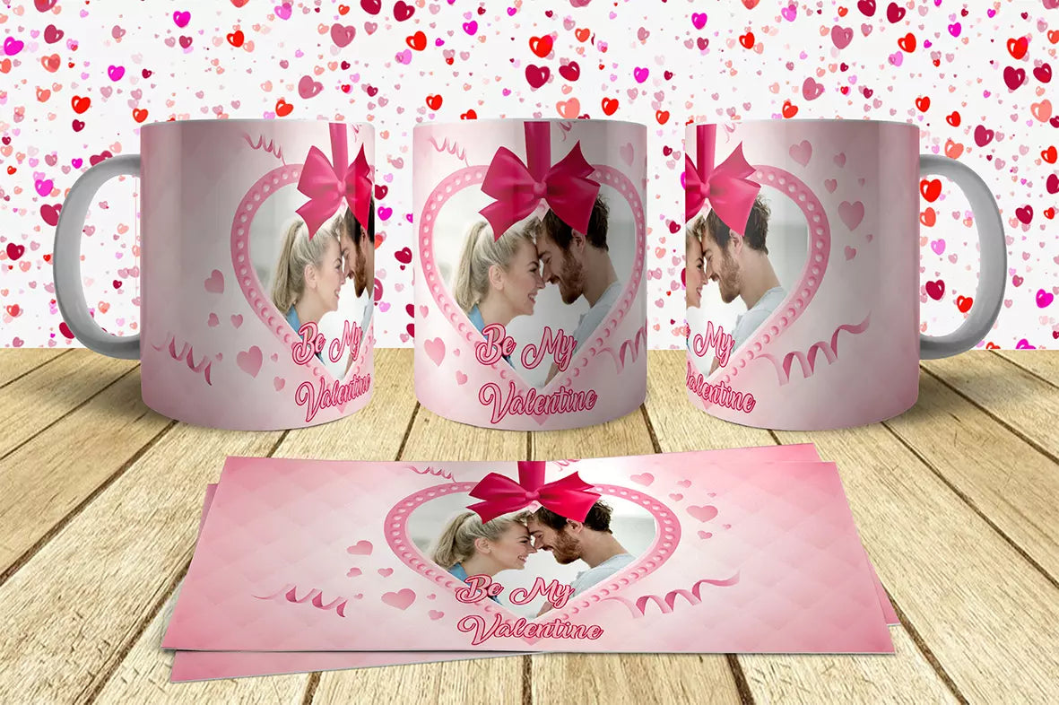 Custom photo mug for couples with heart design and personalised text