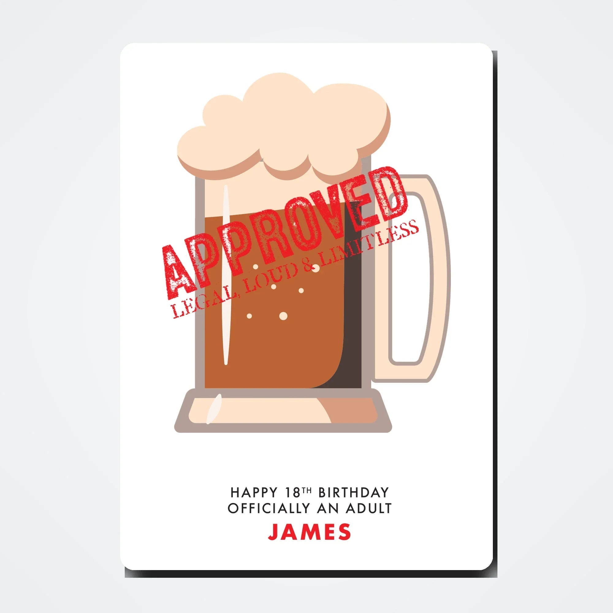 Personalised beer mug birthday card mockup with light shadow grey tone