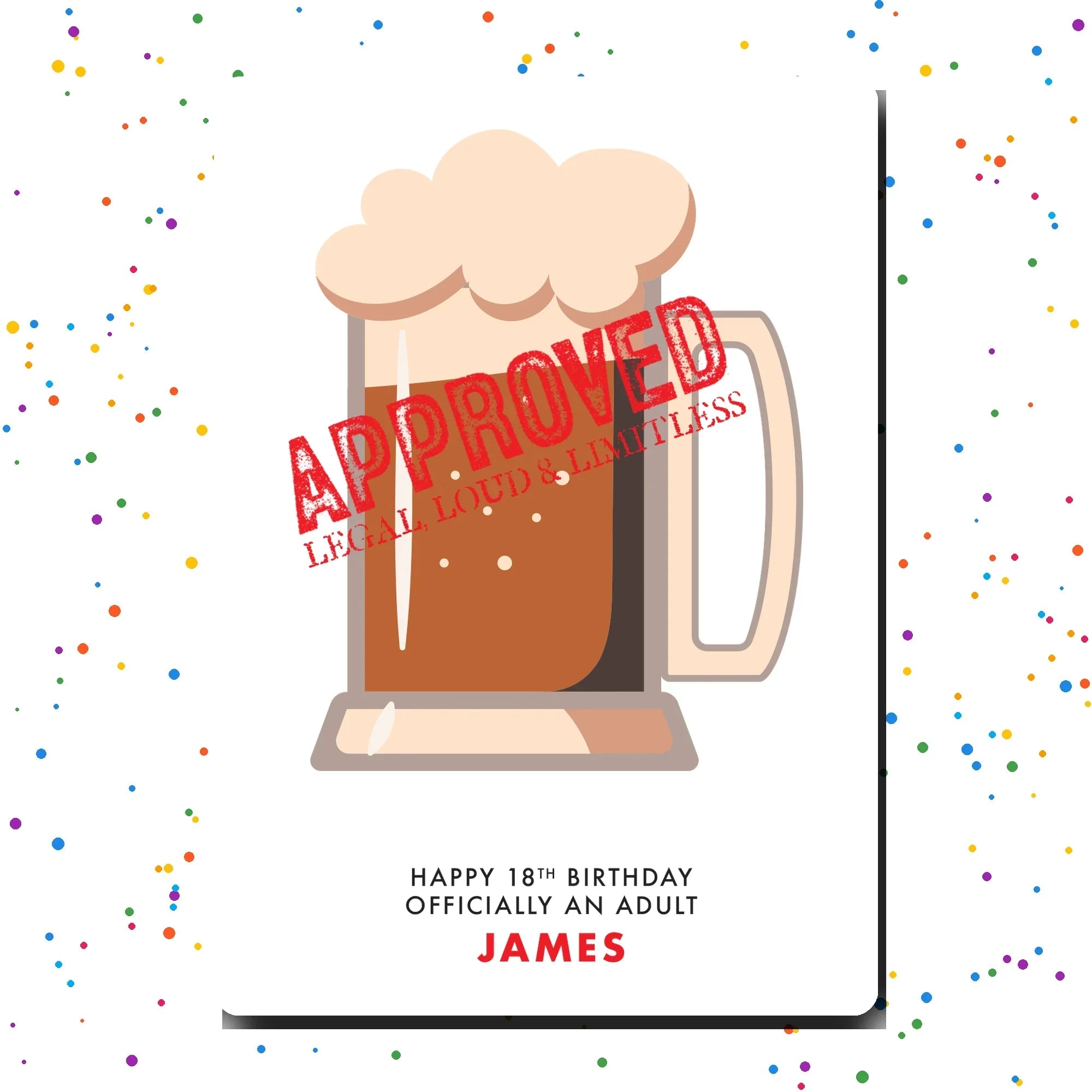 Personalised beer mug birthday card mockup in party theme with confetti