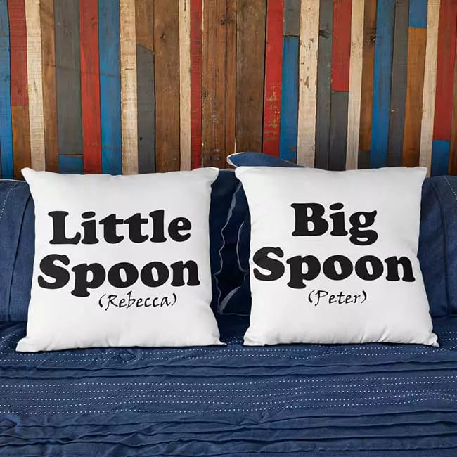 Personalised Big Spoon & Little Spoon cushion cover with custom names/messages
