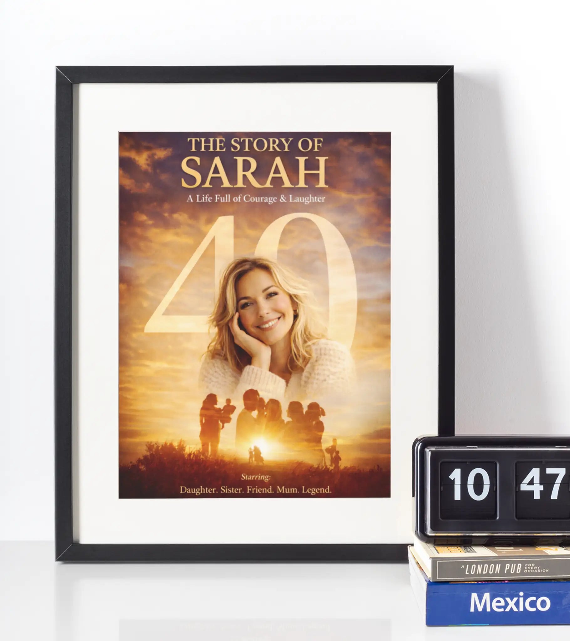 Personalised 30th birthday polaroid style photo timeline wall art print with custom name and milestone dates, black framed birthday gift for her UK